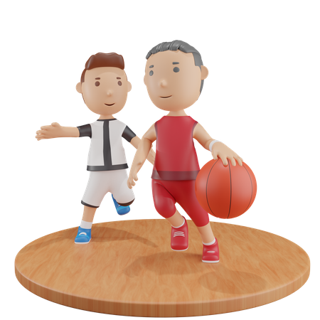 Garçons jouant au basket  3D Illustration