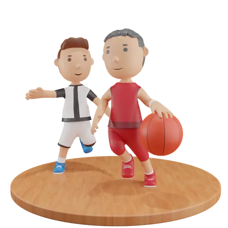 Garçons jouant au basket  3D Illustration