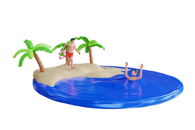 Guard Beach court pour sauver un homme qui se noie  3D Icon