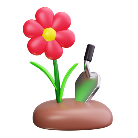 Garden flower with spade  3D Icon