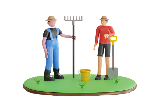 Gardener Holding Garden Tools  3D Icon