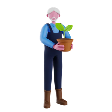 Gardener holding plant  3D Illustration