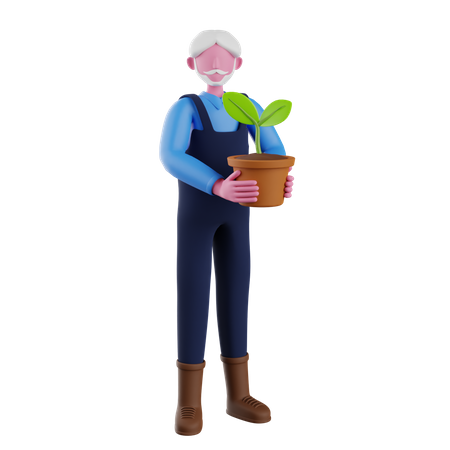 Gardener holding plant  3D Illustration