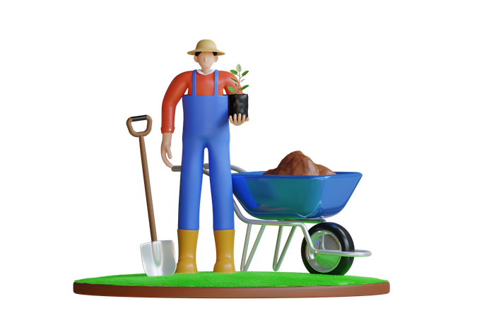 Gardener holding plant pot  3D Illustration