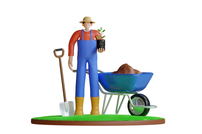 Gardener holding plant pot  3D Illustration