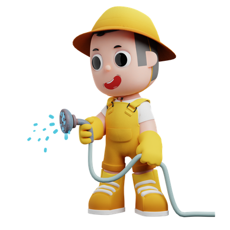 Gardener Holding Watering Hose  3D Illustration