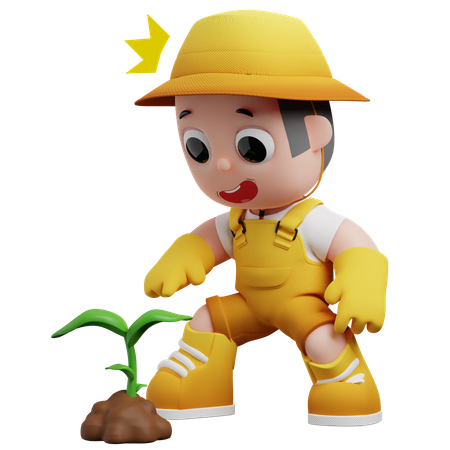 Gardener Planting Plant  3D Illustration