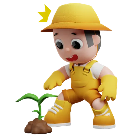 Gardener Happy Knowing Growth Plant 3D Illustration