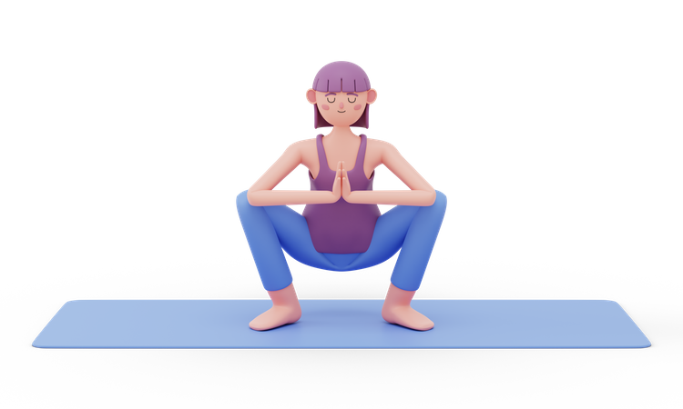 Garland Yoga Pose  3D Illustration