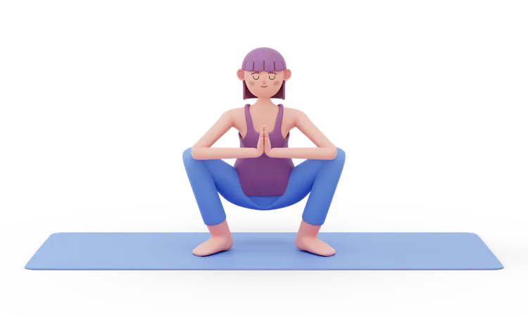 Garland Yoga Pose  3D Illustration