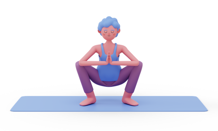 Garland Yoga Pose  3D Illustration