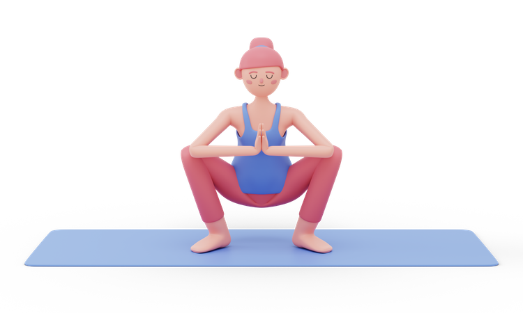 Garland Yoga Pose  3D Illustration