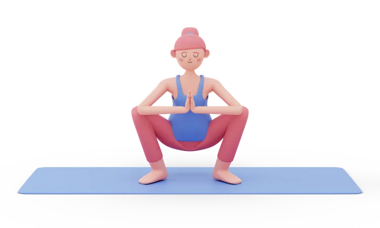 Garland Yoga Pose  3D Illustration
