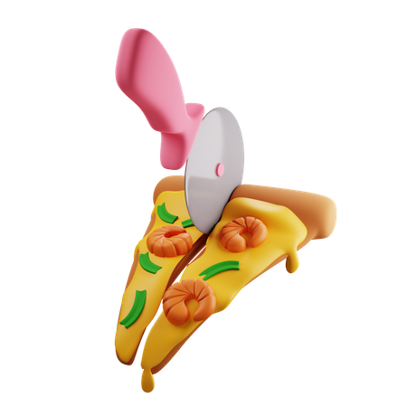 Garnelen-Pizzastück mit Pizzamesser in zwei Hälften geteilt  3D Illustration