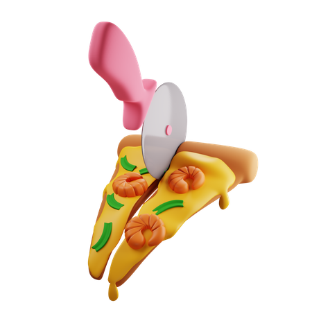 Garnelen-Pizzastück mit Pizzamesser in zwei Hälften geteilt  3D Icon