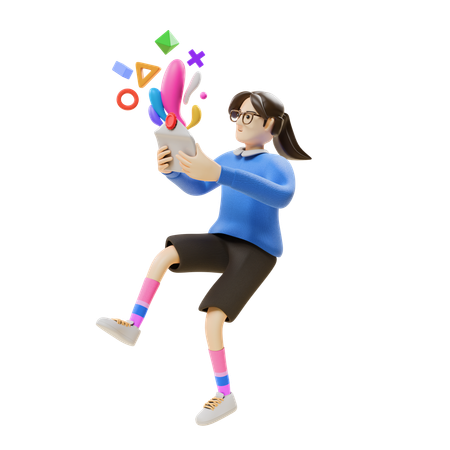 Menina Abrir Correio  3D Illustration