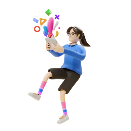 Menina Abrir Correio  3D Illustration