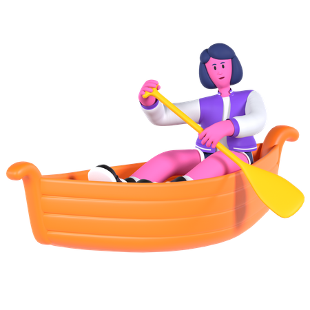 Menina andando de barco pequeno  3D Illustration