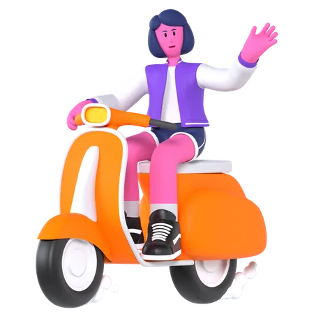 Garota andando de scooter enquanto viaja  3D Illustration