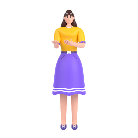 Menina apresentando algo em pé e sorrindo  3D Illustration