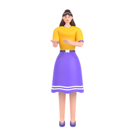 Menina apresentando algo em pé e sorrindo  3D Illustration