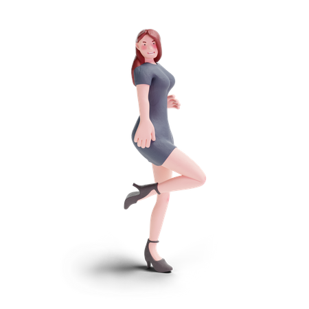 Menina bonita em vestido de festa dando pose  3D Illustration