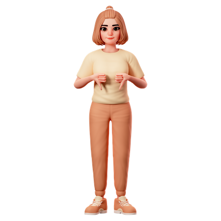 Garota casual mostrando gesto de antipatia usando as duas mãos  3D Illustration