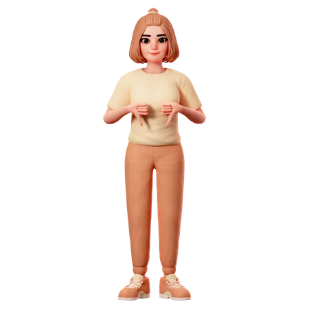 Garota casual mostrando gesto de antipatia usando as duas mãos  3D Illustration