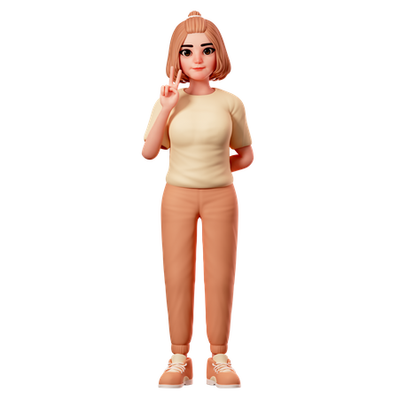 Garota casual mostrando gesto de paz usando a mão esquerda  3D Illustration