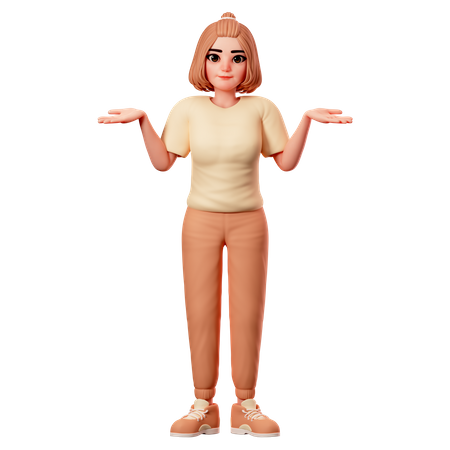 Garota casual mostrando pose de encolher de ombros  3D Illustration