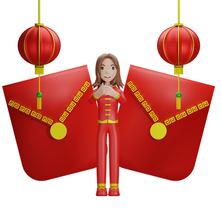 Menina chinesa comemorando o ano novo chinês  3D Illustration