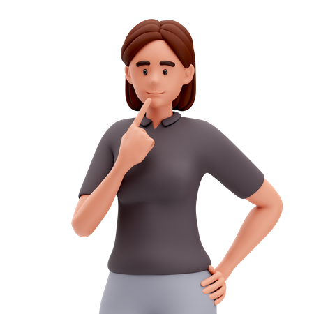 Garota colocou o dedo perto dos lábios  3D Icon