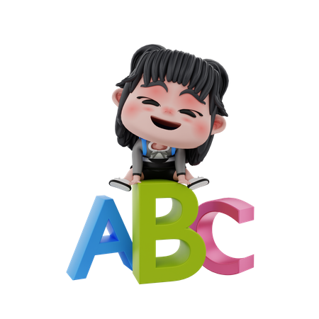 Menina com alfabetos  3D Illustration