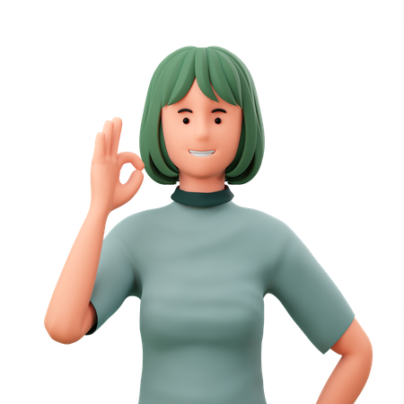 Garota com gesto de dedo bem  3D Icon