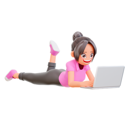 Menina com laptop estudando em curso on-line  3D Illustration