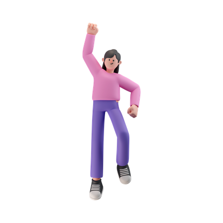 Garota comemora sucesso com dança  3D Icon