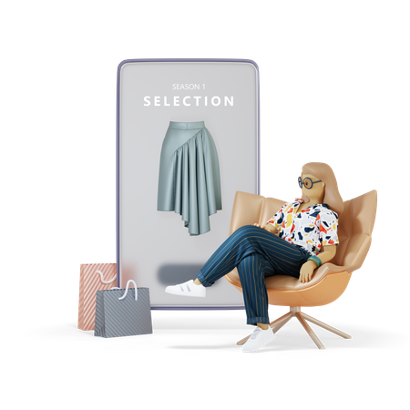 Garota fazendo compras via aplicativo para smartphone  3D Illustration