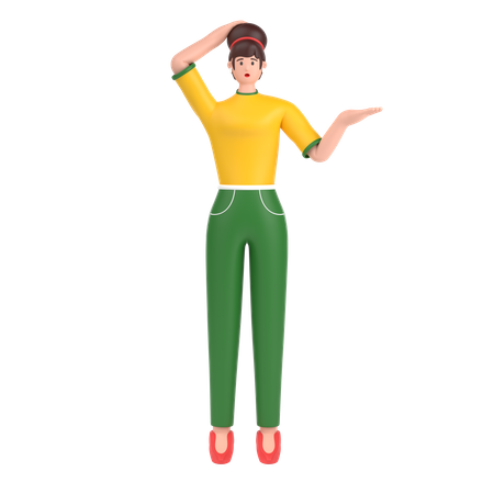 Garota confusa, segurando as mãos na pose da cintura  3D Illustration