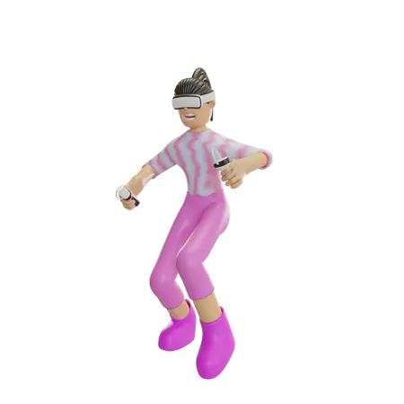 Garota controlando o controlador VR  3D Illustration