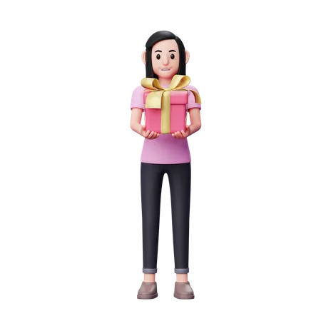 Garota Da Um Presente De Dia Dos Namorados Para A Camera Ilustracao De Personagem 3 D Conceito De Dia Dos Namorados 3D Illustration