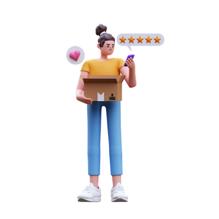 Garota dando classificação de cinco estrelas  3D Illustration