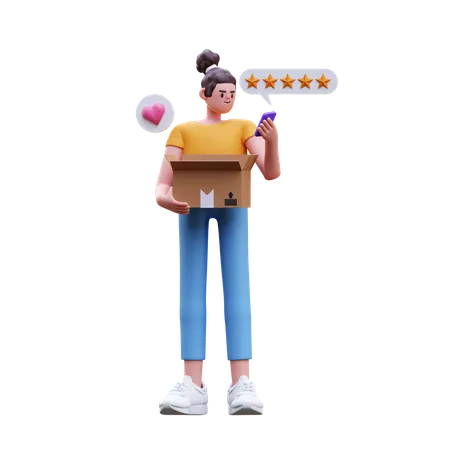 Garota dando classificação de cinco estrelas  3D Illustration