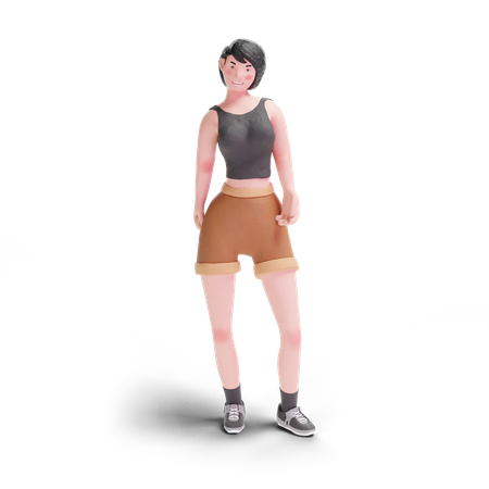 Garota de cabelos curtos em pé  3D Illustration