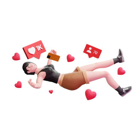 Garota de cabelo curto recebendo curtidas nas redes sociais  3D Icon