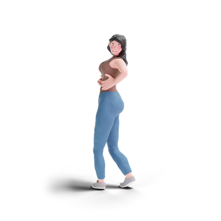 Garota de cabelos compridos posando feminina  3D Illustration