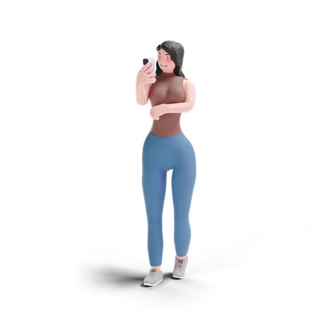 Garota de cabelos compridos usando smartphone  3D Illustration