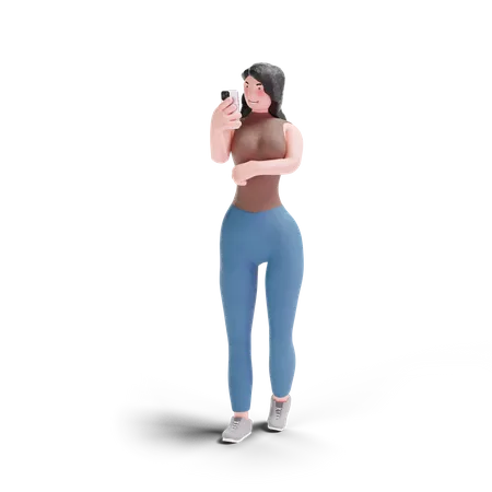 Garota De Cabelos Compridos Usando Smarphone Em Fundo Transparente Ilustracao 3 D 3D Illustration