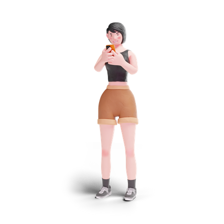Garota de cabelos curtos conversando em smartphone  3D Icon