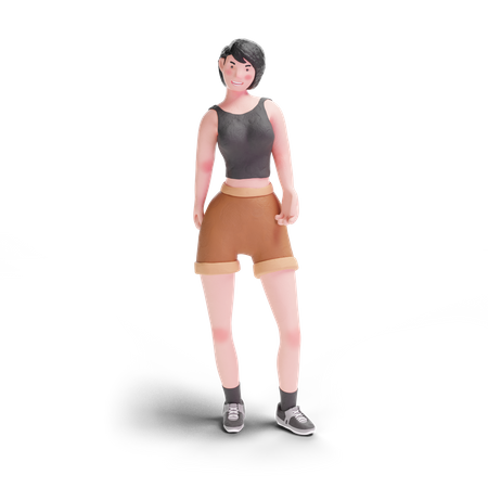 Garota de cabelos curtos em pé  3D Icon