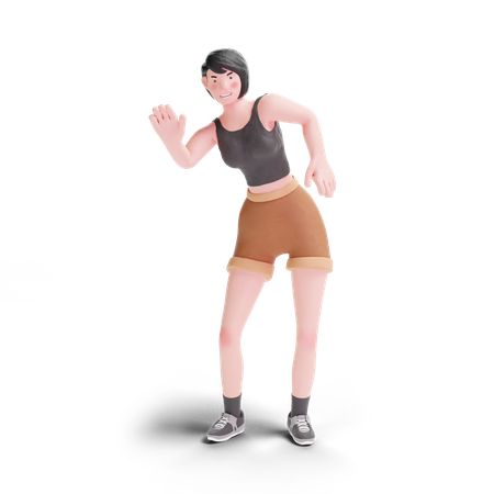 Garota de cabelos curtos em pé posando  3D Icon